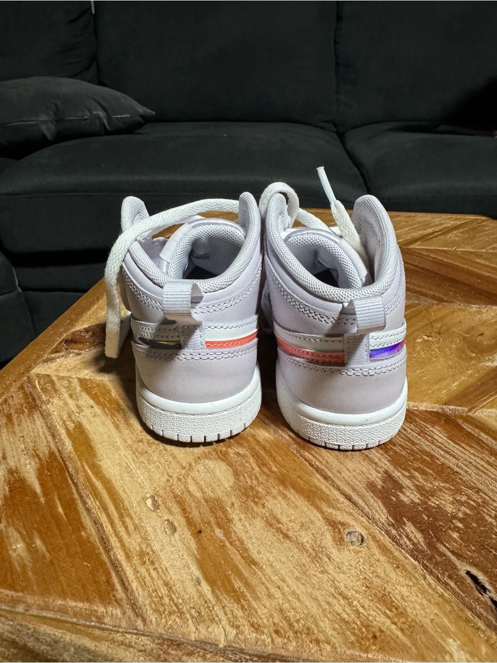 Nike Kids White & Light Purple Mid-Top Sneakers with Iridescent Swoosh